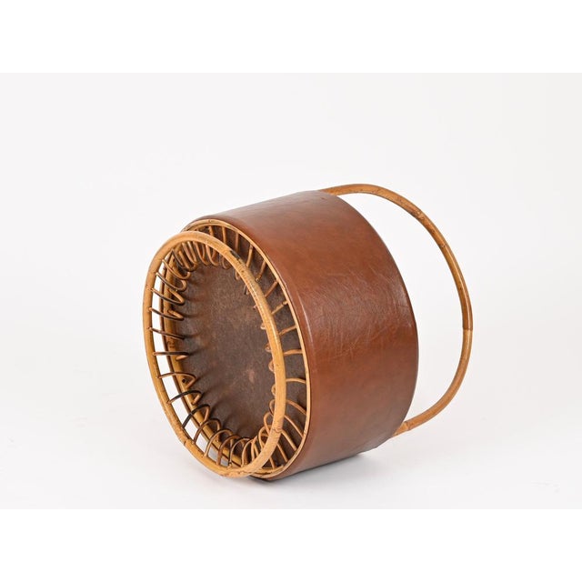 Mid-Century Italian Rattan and Leather Basket, 1970s For Sale - Image 12 of 15