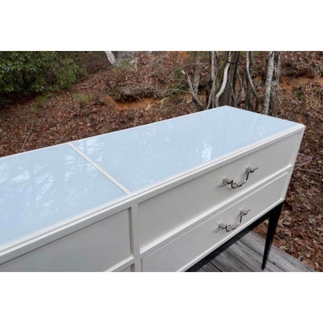 Tommi Parzinger 4 Drawer White Lacquered Console Table Credenza