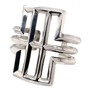 Pine Springs Cast Sterling Silver Navajo Bracelet from Woodward's Indian Shop For Sale