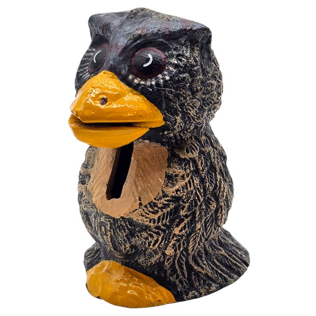 Figurative Vintage Hand-Painted Resin Owl Coin Bank, Late 20th Century For Sale - Image 3 of 10