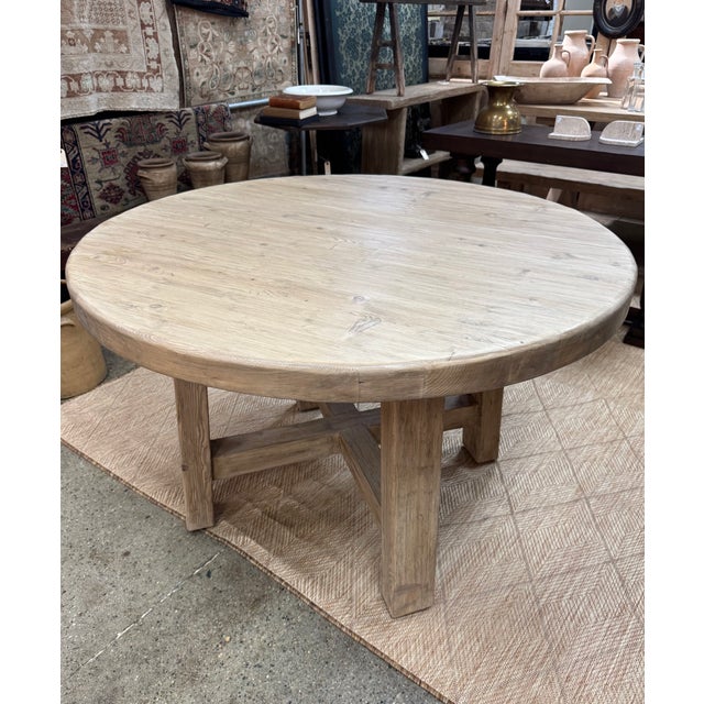 2020s 48" Round Reclaimed Elm Wood Dining Table by Adoorne For Sale - Image 5 of 5