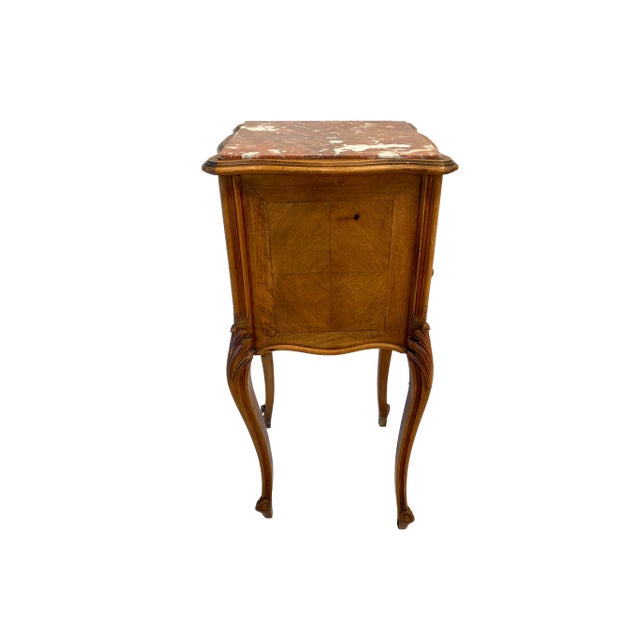 Wood Antique French Louis XV Style Marble Top Nightstand Chevet For Sale - Image 7 of 12