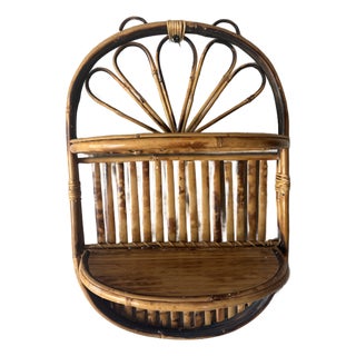 Vintage Burnt Bamboo Folding Wall Shelf, Italian Riviera Franco Albini Style For Sale