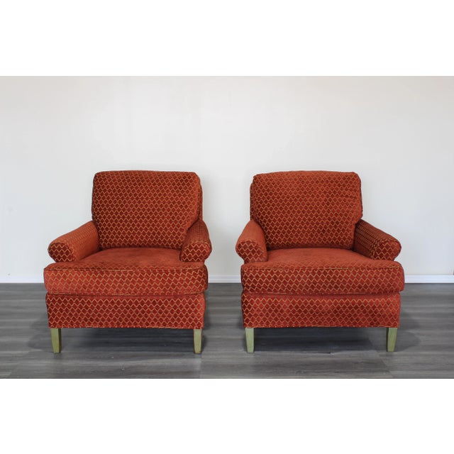 Vintage Pair of Red Chenille Club Chairs For Sale - Image 4 of 10