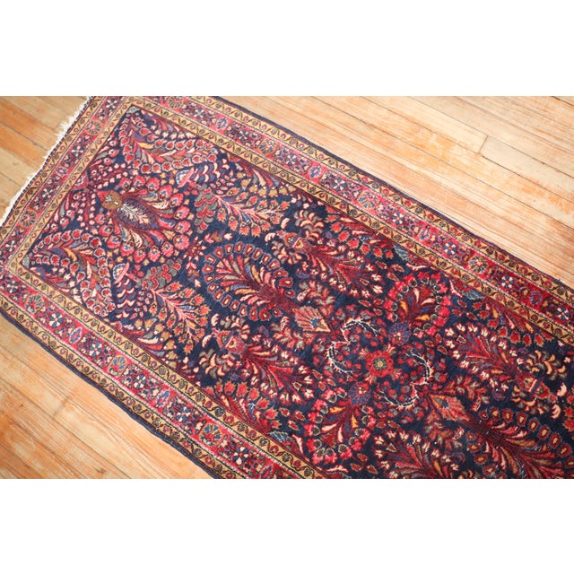 Early 20th Century Antique Zabihi Collection Persian Sarouk Small Navy Runner - 2'6" x 6'6" For Sale - Image 5 of 7