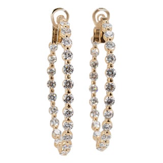 Ladies 14k Rose Gold 10.08ctw Lab Grown Diamond Inside Out Oval Hoop Earrings, Pair For Sale