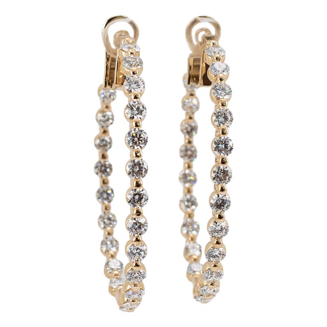 Ladies 14k Rose Gold 10.08ctw Lab Grown Diamond Inside Out Oval Hoop Earrings, Pair For Sale