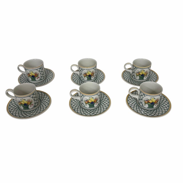 Offerin a set of six Vintage 1990s Villeroy & Boch mugs and saucers. A timeless design which incorporates a basket...