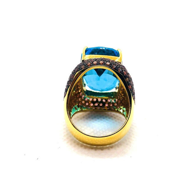 Bochic “Orient” Vintage London Blue Topaz & Orange Sapphire Ring, 18K Gold & Silver For Sale - Image 12 of 15
