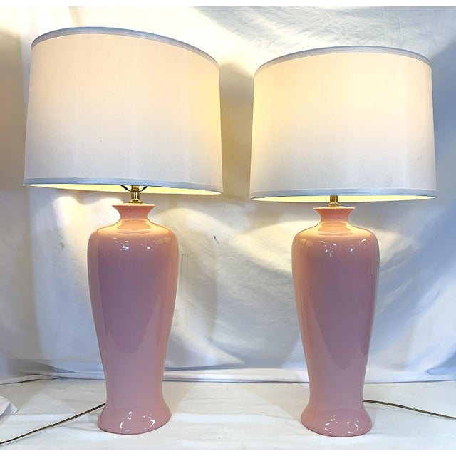 Ceramic Vintage Mid Century Barbiecore Pink Ceramic Lamps- A Pair For Sale - Image 7 of 14