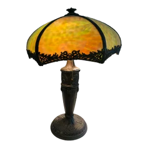 Antique Art Nouveau Slag Glass Lamp Watermelon Green Orange