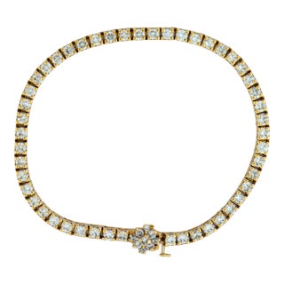 Vintage 4.10 Carat Diamond 14k Yellow Gold Tennis Bracelet For Sale