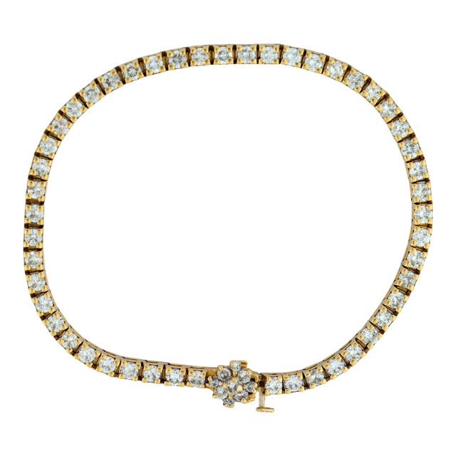 Vintage 4.10 Carat Diamond 14k Yellow Gold Tennis Bracelet For Sale