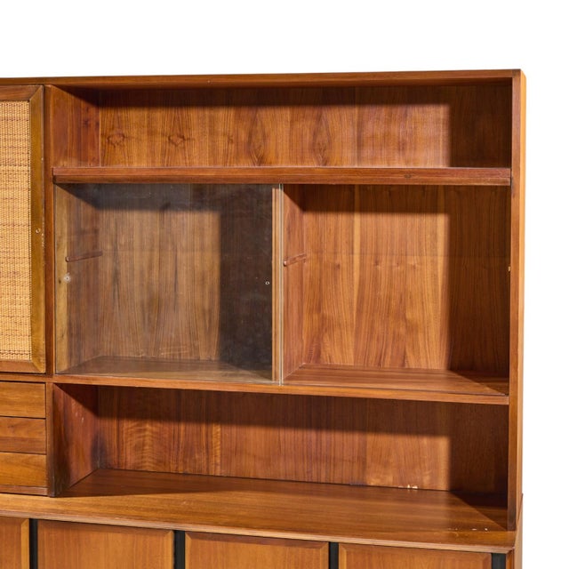 Brown Dillingham Mid Century Walnut and Cane Sideboard Credenza and Hutch For Sale - Image 8 of 14