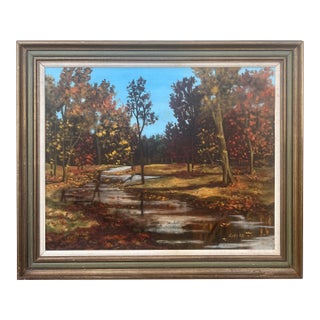 1968 Ling Autumn Foliage and Creek Landscape Oil Painting- Framed For Sale