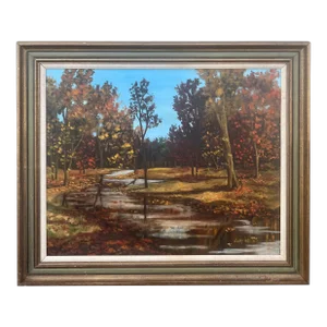 1968 Ling Autumn Foliage and Creek Landscape Oil Painting- Framed