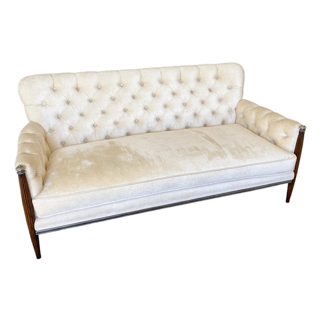 Vintage French Neoclassical Style Seamless Upholstered Sofa Button Tufted Back Assembled Sofa For Sale