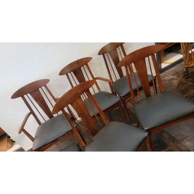 1960s Mid-Century Modern Bonnie Garrison Persimon Cat Eye Chair Set Six Walnut For Sale - Image 9 of 9