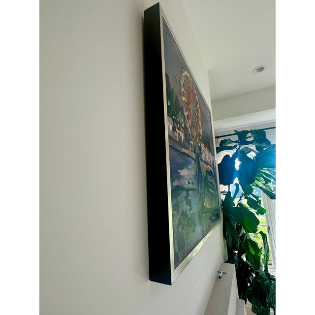 1990s Roger Mason – “Girl Looking at Ferris Wheel” (1990) | Oil on Canvas, 33″ × 30″, Framed For Sale - Image 11 of 18