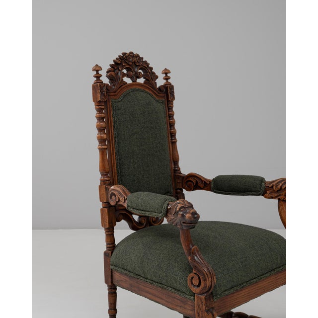 Wood 1900s French Baroque Revival Oak Armchair with Upholstered Cushions For Sale - Image 7 of 18