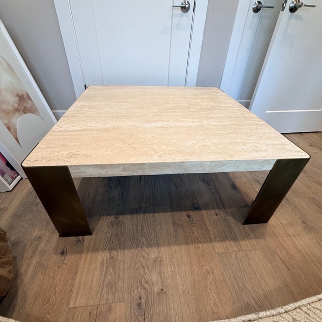 Metal Uttermost Caress Travertine Coffee Table For Sale - Image 7 of 9