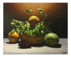 Maximilian Ciccone, Hyperrealist Lemon, Grape and Pumpkin Still Life, 2011, Oil on Canvas