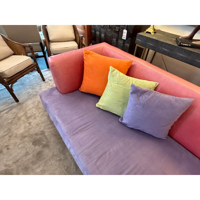 Design Plus Gallery presents a Micro-Suede and Leather Chaise Lounge in Lavender + Rose. The sofa has a chaise style with...