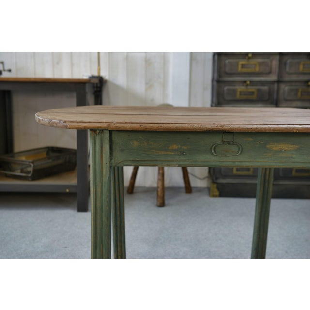 Pine Table with Green Patinated Base, 1960s For Sale - Image 6 of 10