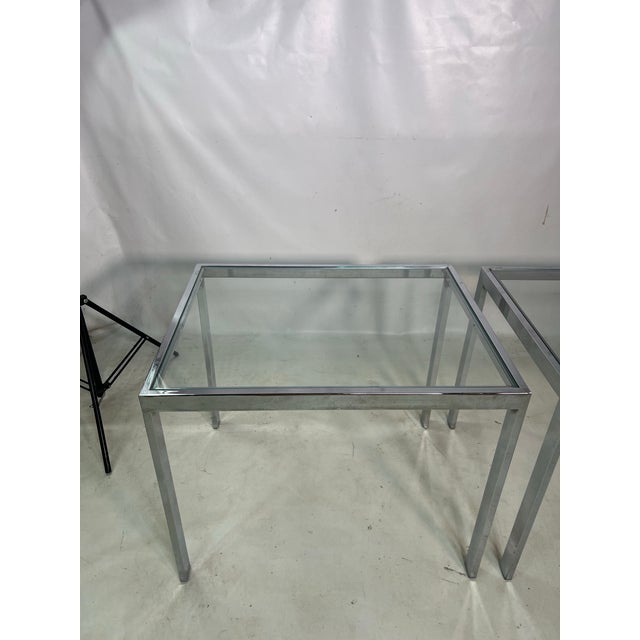 1970s Vintage Postmodern Chrome and Glass Side Tables - a Pair For Sale - Image 5 of 10