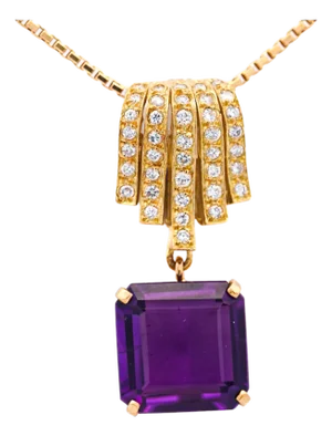 10 Carat Emerald Cut Amethyst and Diamond Pave 18k Gold Drop Pendant