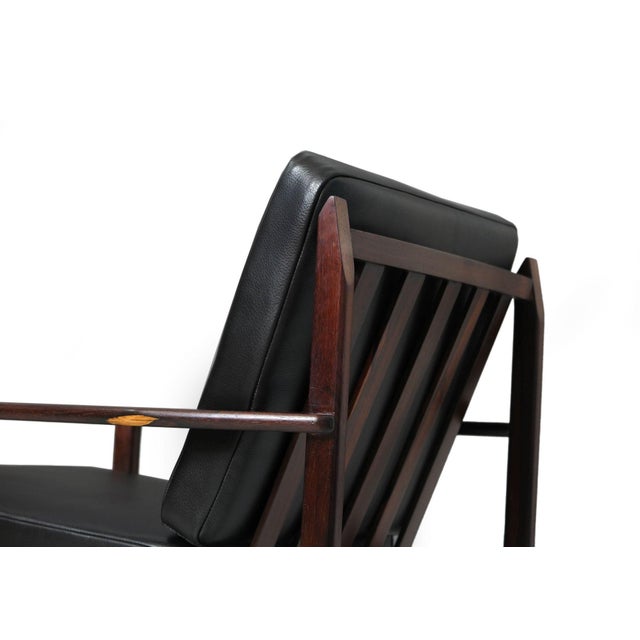 Mid-Century Brazil Modern Lounge Chairs in Black Leather- a Pair For Sale - Image 9 of 12