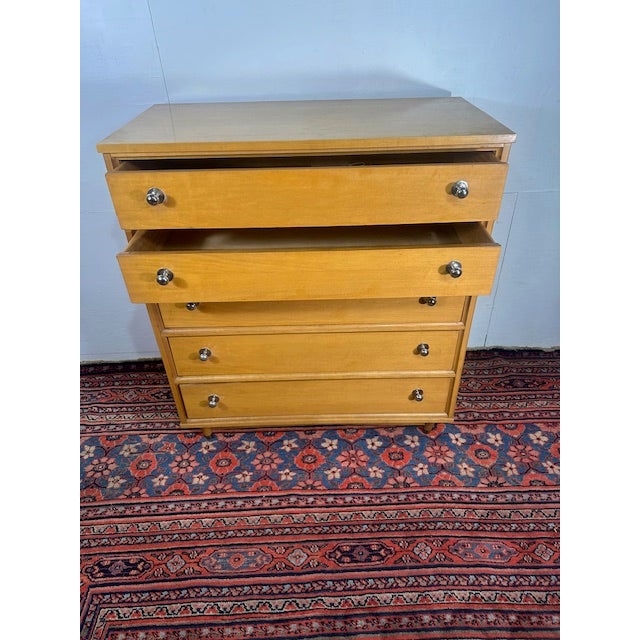 Wood 1980s Vintage Mid Century 5 Drawer Light Tone Chest of Drawers For Sale - Image 7 of 7