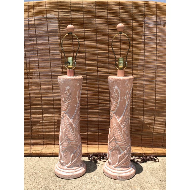 Hollywood Regency Terra Cota Banana Leaf Table Lamps - a Pair For Sale - Image 3 of 12