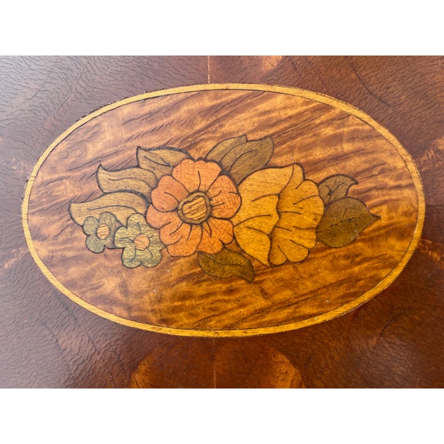 Wood Councill Coffee Table Piecrust With Inlaid Medallion Flame Mahogany For Sale - Image 7 of 8