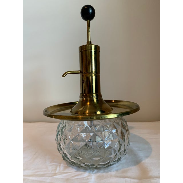 Mid Century Park Sherman Glass and Brass Liquor Pump Decanter and 5Gold Rimmed Glasses Set 6