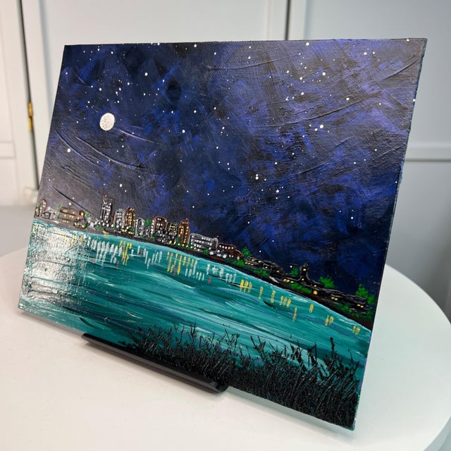 2020s City Nights Acrylic Landscape Painting on Canvas 8" X 10" Unframed Wall Art For Sale - Image 5 of 7