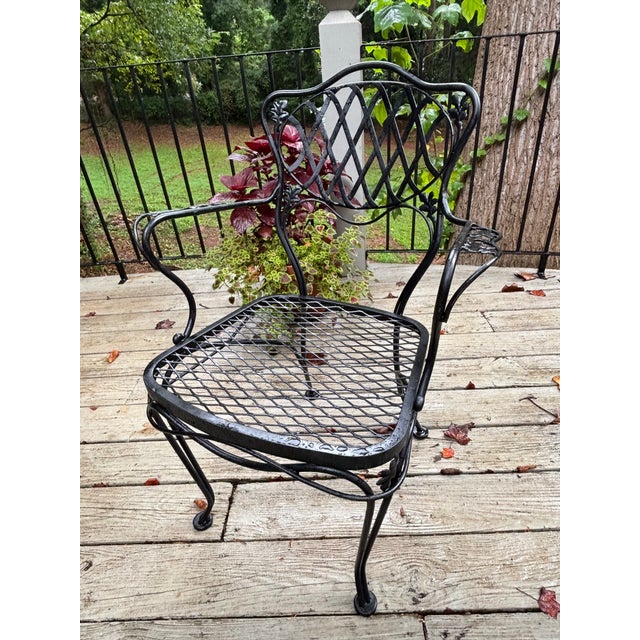 Mediterranean Woodard Florentine Orleans Pattern Iron Patio Chairs - Set of 4 For Sale - Image 3 of 12