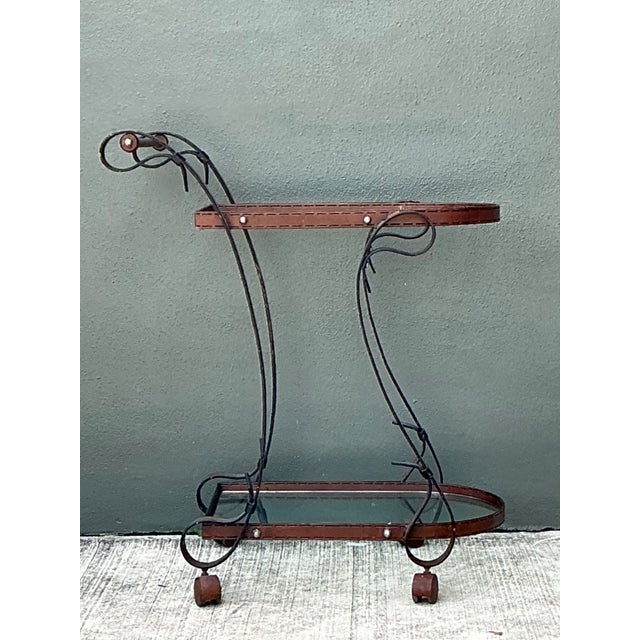 Vintage Glass and Metal Bar Cart For Sale - Image 4 of 12