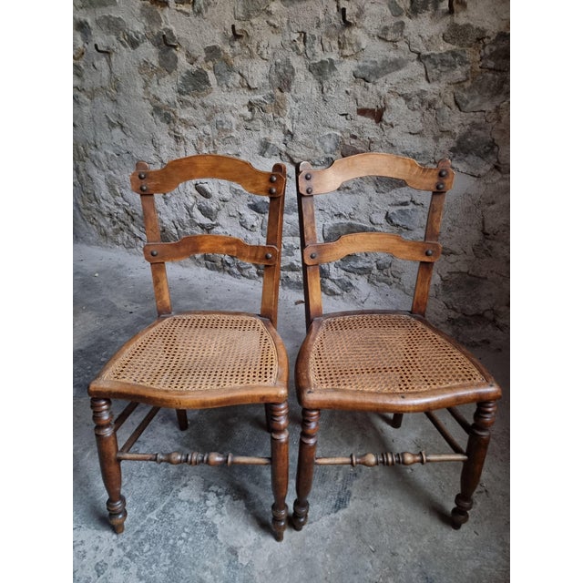 Brown Antique French Dining Chairs with Woven Cane Seats in Beech, 1900, Set of 4 For Sale - Image 8 of 18