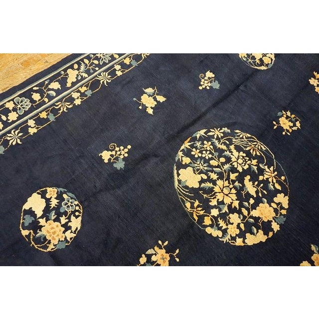 Art Deco 1920s Antique Blue Rectangle Floral Deco Room Size Knotted Chinese Peking Rug For Sale - Image 3 of 6