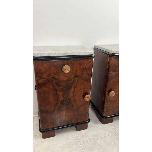 Art Deco Bedside Tables with Marble Tops, 1930s, Set of 2 For Sale - Image 13 of 14