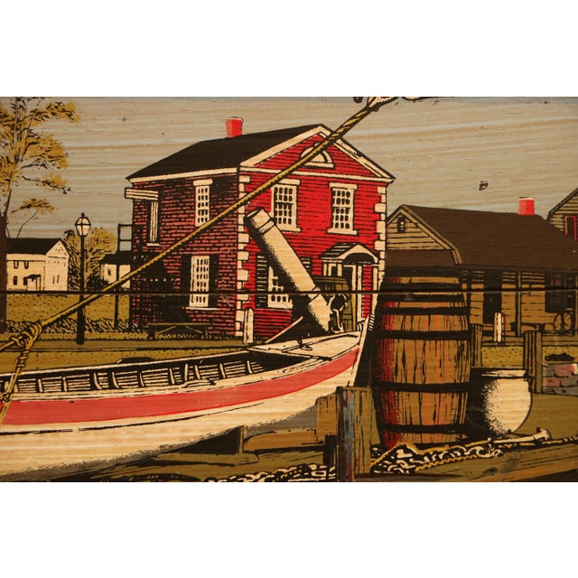 Mid 20th Century New England Harbor Scene Wood Panel Screen Print For Sale - Image 5 of 7