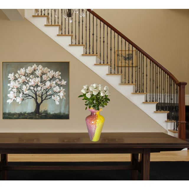 Vintage 14 In. Tall Murano Pink Yellow Spatter Confetti Vase For Sale In New York - Image 6 of 18