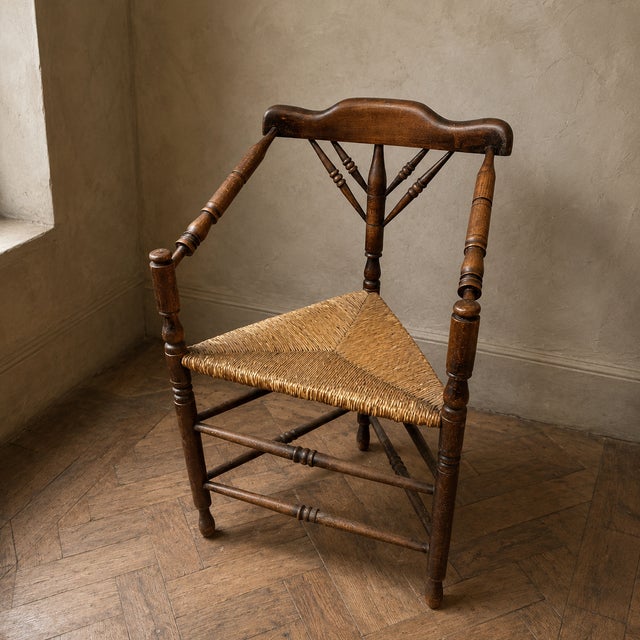 Wood Antique Rush-Seated Corner Chair, 1890s For Sale - Image 7 of 7