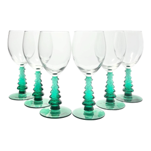 Vintage Green Christmas Tree Stem Wine, Water or All Purpose Glasses - Set of 6