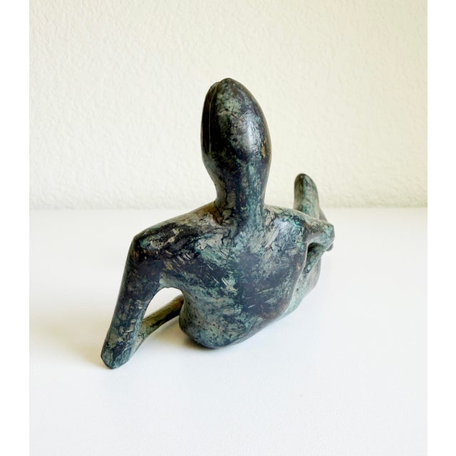 Verdigris Bronze Reclining Figure in the Style of Henry Moore, Late 20th Century For Sale - Image 8 of 10