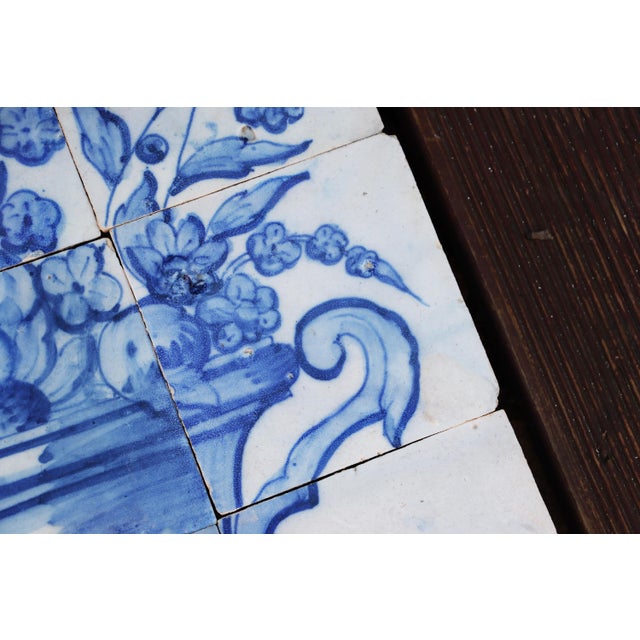 Blue Tile Mural Panel Depicting a Baroque Jardinière With Flowers, Portuguese, 18th Century For Sale - Image 8 of 12
