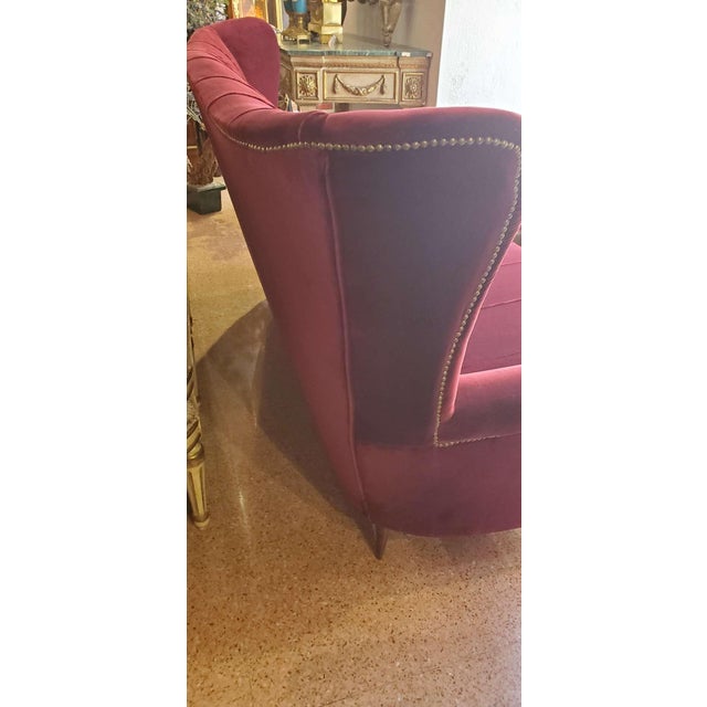 Maroon Art Deco Sofa with Upholstery and Fabric, 1940s For Sale - Image 8 of 12