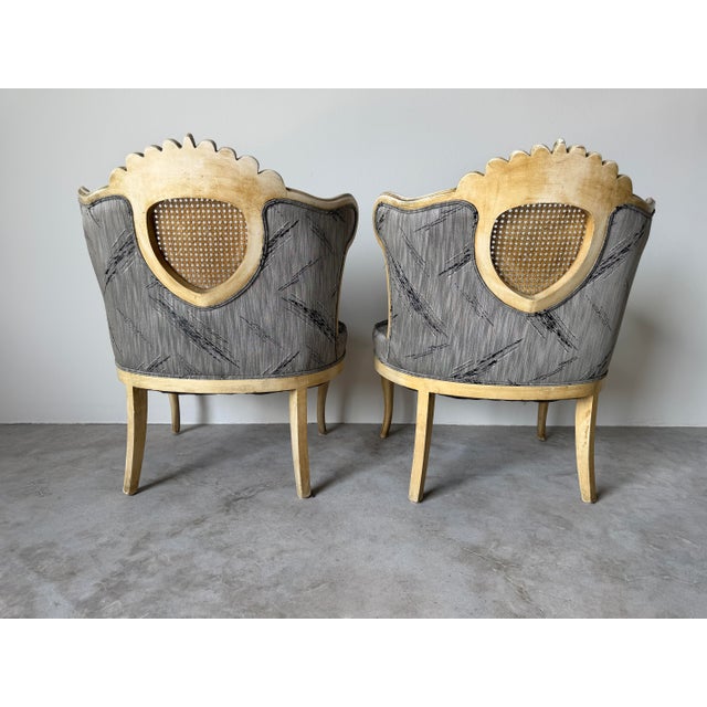 Vintage Hollywood Regency Cane Back Tufted Lounge Chairs - A Pair For Sale In Miami - Image 6 of 13
