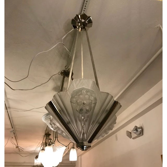 Glass 1920s French Art Deco Pendant Chandelier Signed by Atelier Petitot For Sale - Image 7 of 8